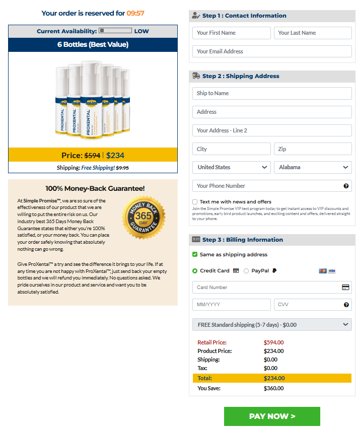 ProXental Order Page